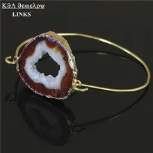 Натуральный кварц Geode полудрагоценный камень браслет кристалл браслет с камнями Друза проволока для браслетов манжета Babgle для женщин