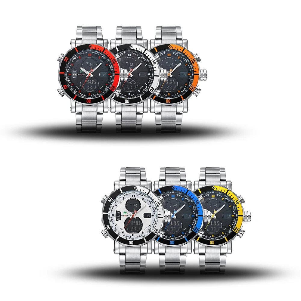 WEIDE Luxury Мужские кварцевые часы из нержавеющей стали Дата Цифровой LED белый
