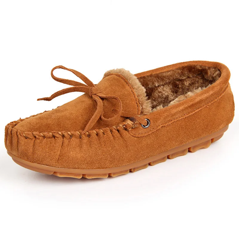 WeiDeng/3 цвета; женские зимние ботинки из натуральной кожи без застежек; теплые зимние ботинки на меху; обувь для водителей на плоской подошве; Размеры 35-40 - Цвет: Коричневый