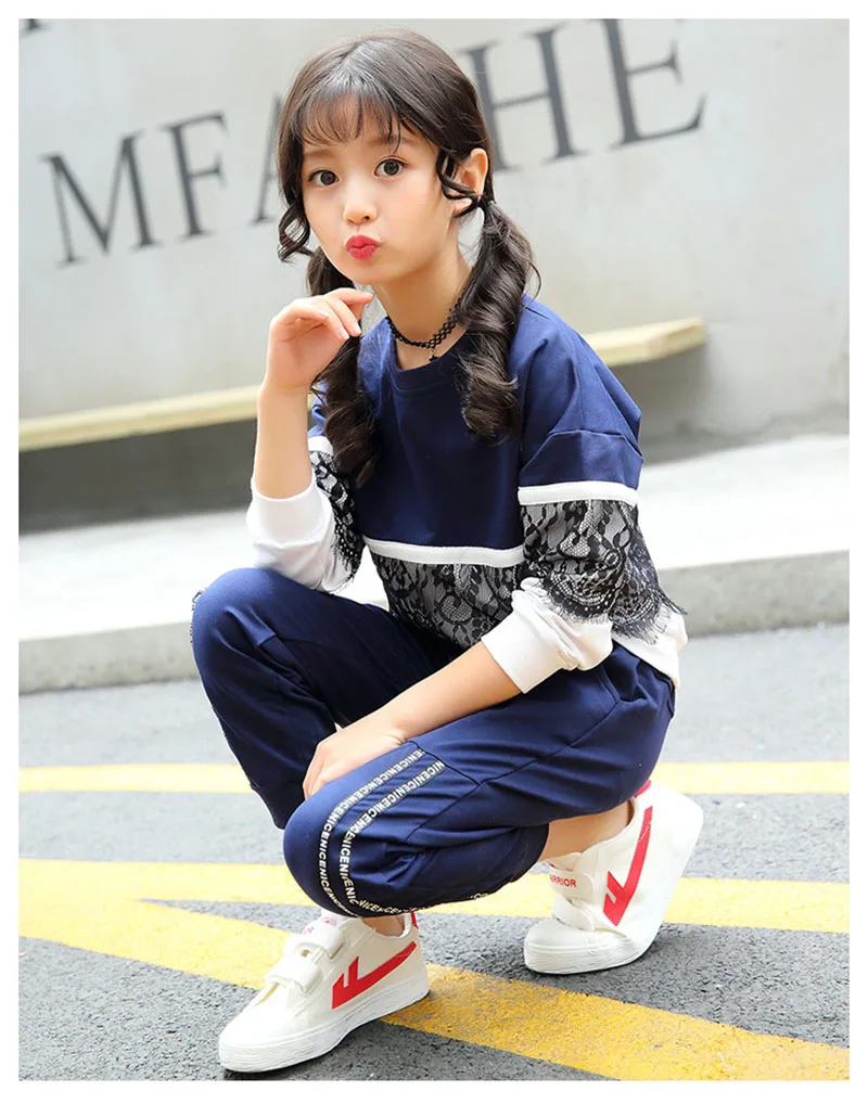 spring girls lace clothing sets kids clothes tracksuits sport suit (10)