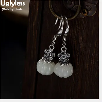 

Uglyless Real 925 Sterling Silver Handmade Plum Blossom Earrings for Women Ethnic Thai Silver Fine Jewelry Jade Lotus Brincos