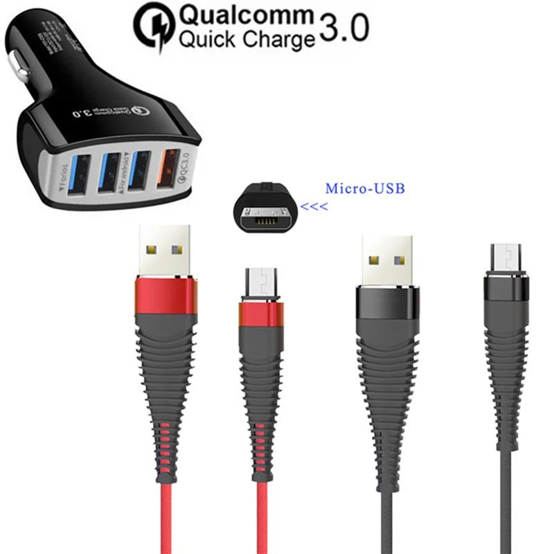 

For Samsung galaxy C8 S7 edge j1 j2 j3 2016 j5 j4 j6 j7 j8 Phone QC 3.0 4 USB Fast Car Charger or Micro usb charger Cable Nylon