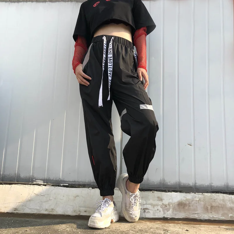 

NCLAGEN 2018 New Woman Strappy Trousers Loose Casual High Waist Elegant Lace Up Harem Pants Patchwork Pockets Sweat Pant