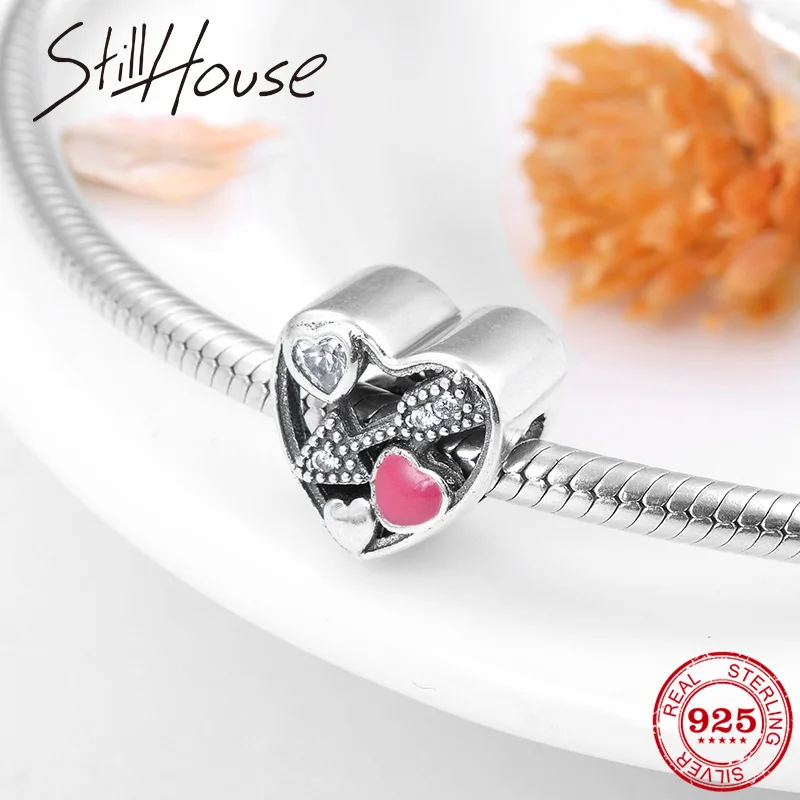 

Cupid arrow Pink Enamel and Clear CZ Hearts bead Fashion 925 Sterling Silver fit Original Pandora Charm Bracelets making Jewelry