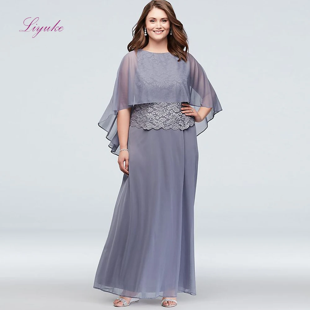 

Liyuke 2019 Mother Of The Bride Dresses Chiffon Sleeveless Lace Appliques With Jacket Plus Size Long Mother Dresses Wedding