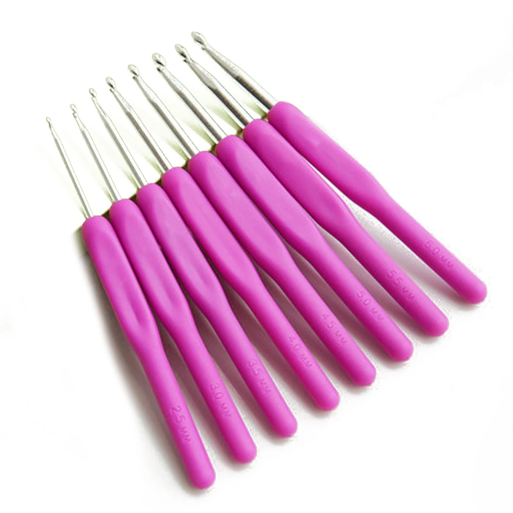 Set of 8 Knitting Crochet Tool Set with Soft Handle Aluminum Hook