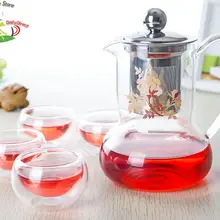 1х 5в1 кунг-фу Кофе Чай Set-530ml французский стиль стеклянный чайник w/нержавеющая сталь заварки и фильтр+ 4* двухслойная чашка кружка
