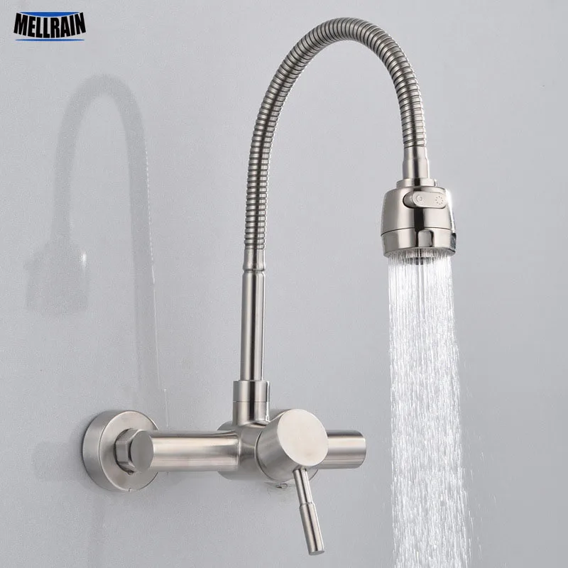  Free Shipping Stainless Steel material Wall Mounted Kitchen sink mixer faucet With free rotation ho - 32303583933