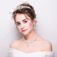 Корейское модное украшение со стразами наборы Принцесса Свадебное Ожерелье Подвеска для женщин Тиара для праздника корона с Висячие серьги Новинка