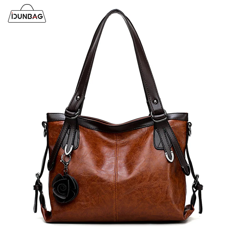 

2018 luxury brand ladies handbags large capacity shoulder bags flower wax oil pu leather casual tote bags for women bolsa femme