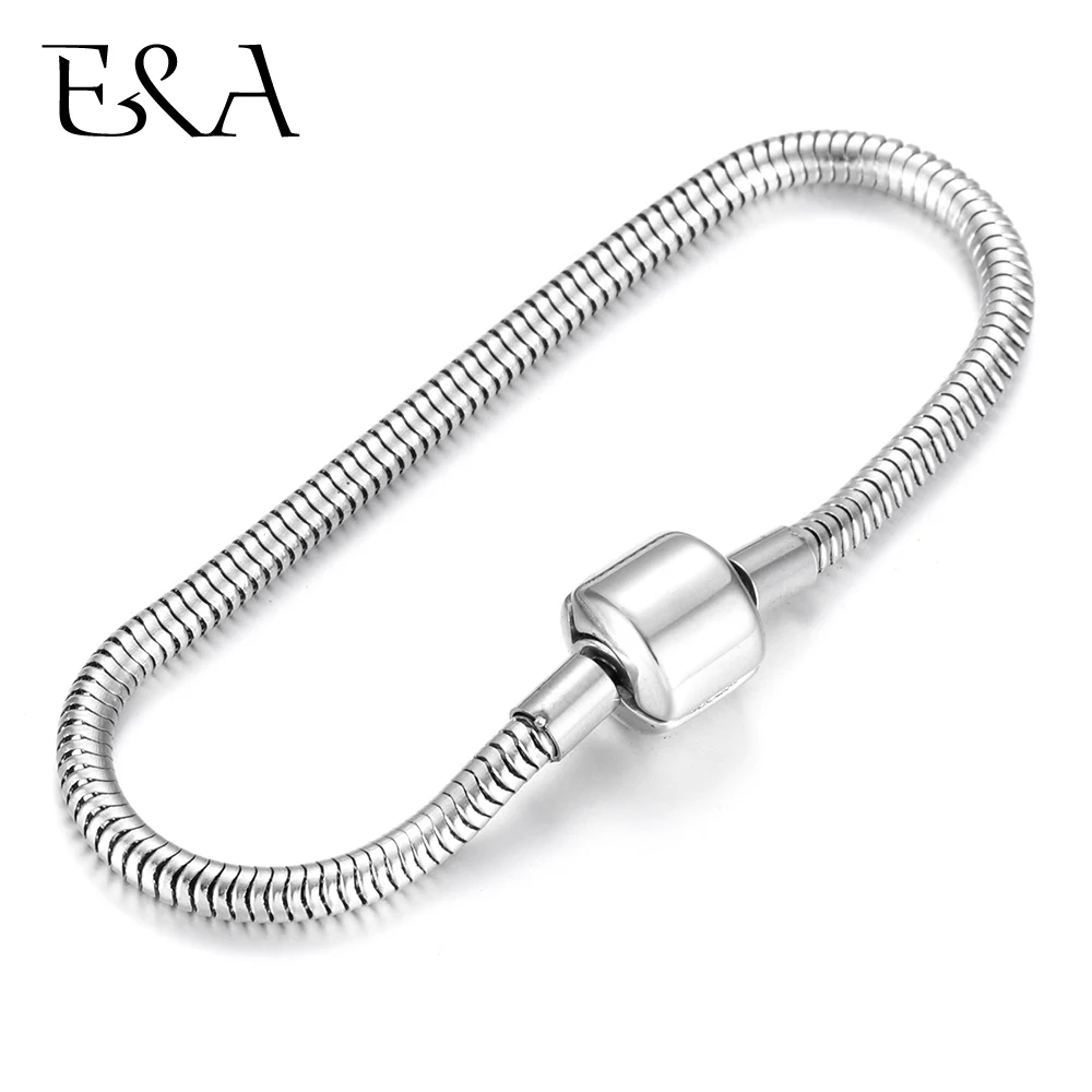 

2pcs Stainless Steel Blank Bracelets Snake Chains with European Clips DIY Charms Bracelet Jewelry Making Finished Chain 16-22cm