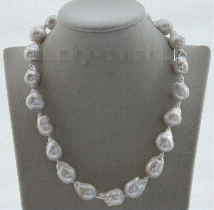 

FREE shipping> >>>luster 17" 22mm white Reborn keshi pearls necklace filled gold clasp j9464 6.07