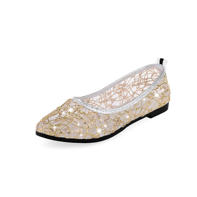 

Summer Outdoor Flat Hollow Casual Shoes Women Walking Shoes Shining Fashion Slip-On Breathable Lightweight Black and White Shoes
