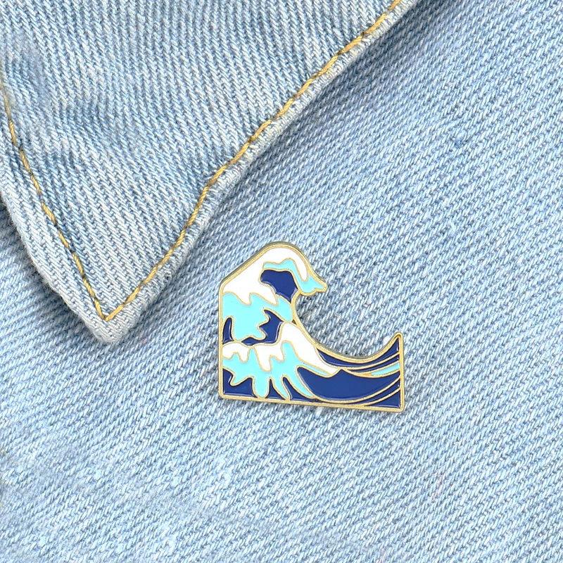Cartoon Wave Brooches Pins Button Men Women Denim Jacket Backpack Accessories Badge Ocean Jewelry Decoration Gift | Украшения и
