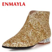 ENMAYER New FashionPointed Toe Zippers Flats Ankle Boots for Women 4 Colros White Shoes Woman Winter Warm Boots Large Size 34-43 ENMAYER New FashionPointed Toe Zippers Flats Ankle Boots for Women 4 Colros White Shoes Woman Winter Warm Boots Large Size 34-43