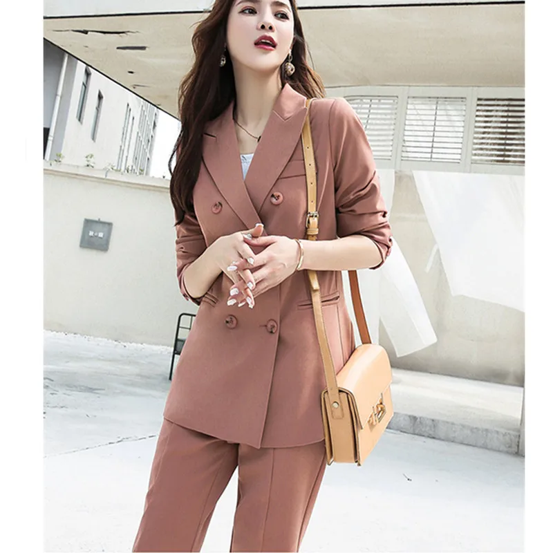 

RUGOD Office Lady Suits Solid Women Suits European Style Long Sleeve Blazer Belted Long Pants Suit High Quality tailleur femme