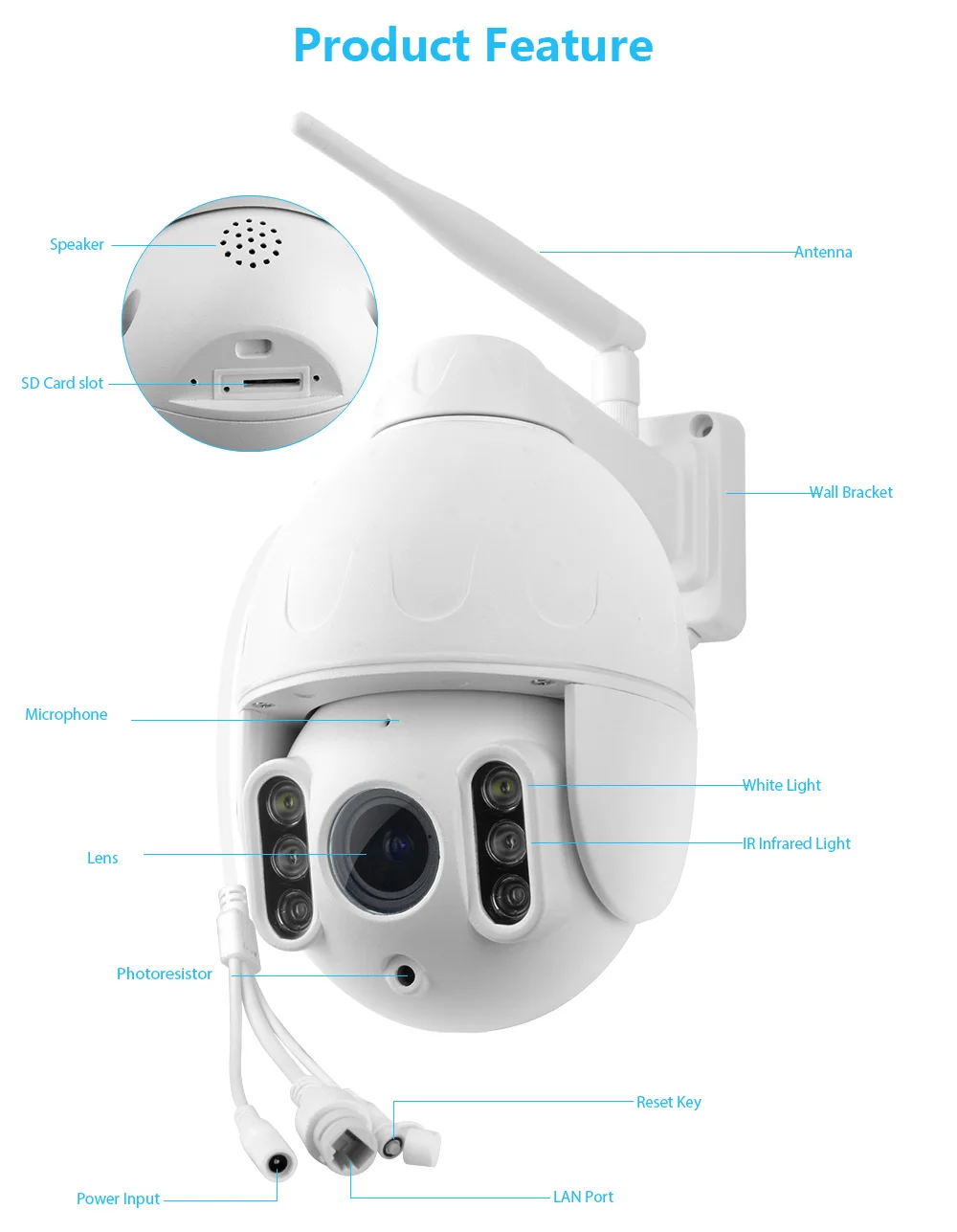 1080P PTZ 16X Zoom FHD распознавание лица автоматическое отслеживание WiFi Беспроводная двухсторонняя аудио ip-камера CCTV скорость купольная наружная SD карта IR 50 м