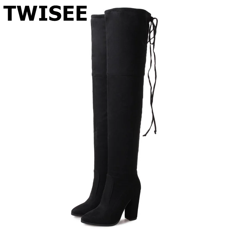

over the knee boots new style zapatos mujer pumps fashion point toe flock zipper woman casual shoes comfort solid