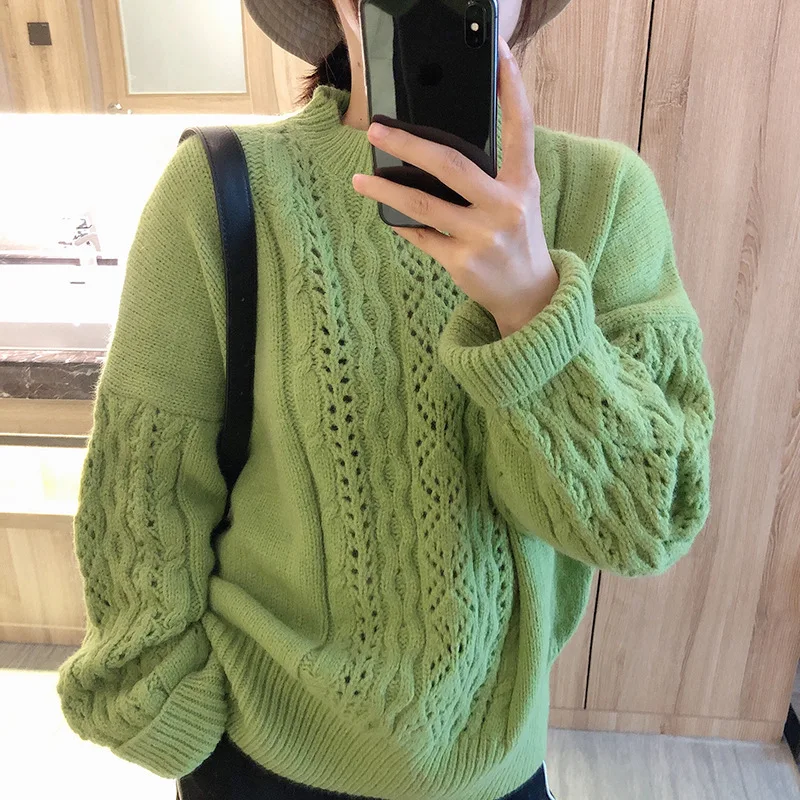 

Geometric Sweater Women 2019 Fall Autumn Long Sleeve Hollow Out Loose Sweater Female Winter Vintage Oversized Pullovers Knitwear