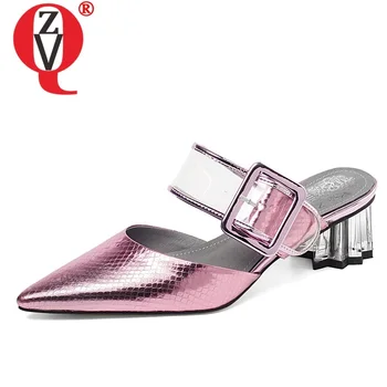 

ZVQ shoes woman 2019 summer new fashion sexy med strange style woman slippers outside buckloe pointed toe plus size ladies shoes