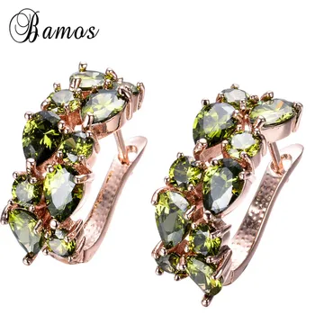 

Bamos Elegant Rose Gold Filled Olive Green Female Stud Earrings High Quality Geometric Cubic Zirconia Wedding Party Gifts