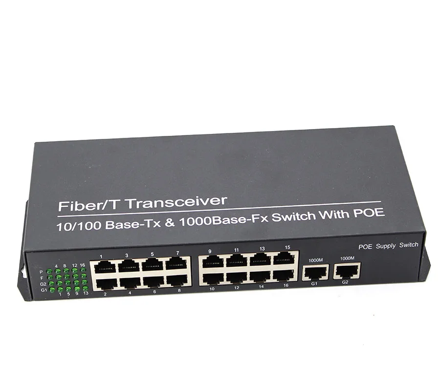 16 канальный коммутатор PoE + 2 Гигабитного комбинированного порта для poe IP камер 10/100