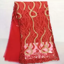 Красный Африканский кружевной ткани торжественное платье Французский тюль кружева со стразами вышивка чистая швейцарская вуаль