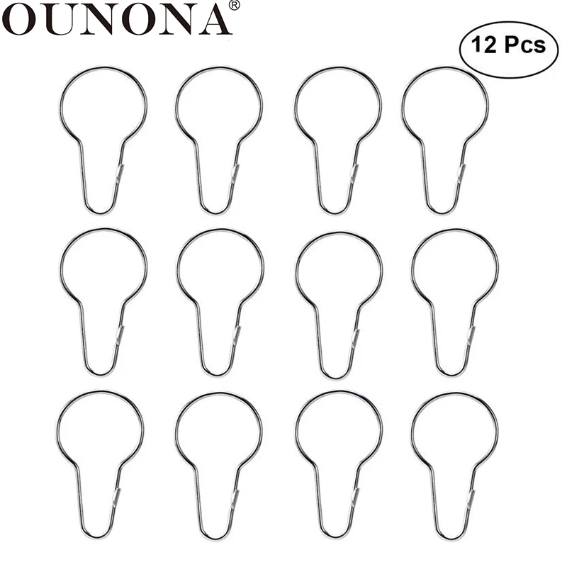 OUNONA 12 قطعة دش الستار السنانير الإنزلاق خواتم الأسطوانة غير قابل للصدأ الفولاذ المقاوم للصدأ خواتم مع مقاطع مصقول الكروم