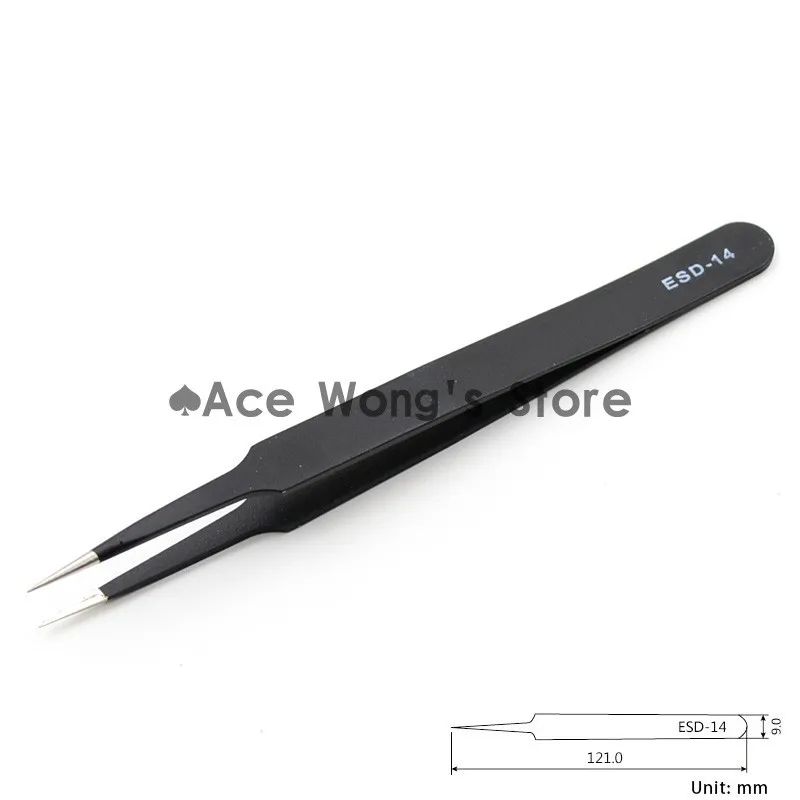 Precision ESD-14 Tweezers stainless steel anti-static tweezers Repair Tool Soldering Station Welding Assist 1pcs