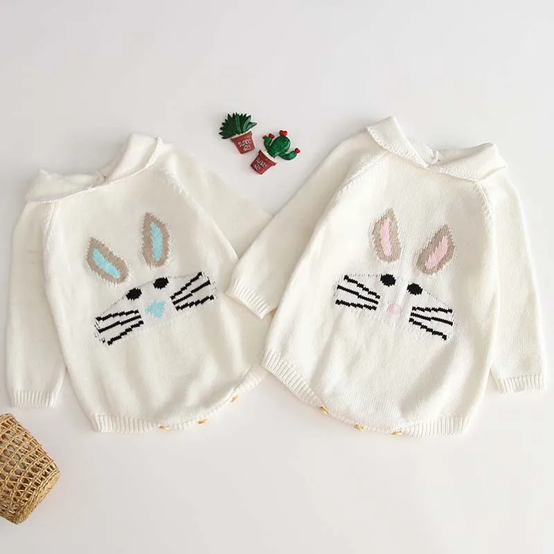 

Baby Knitted Clothes Kids Baby Girl Bodysuits Lovely Rabbt On Front Knitting Infant Autumn Knitted Coveralls Children Clothing