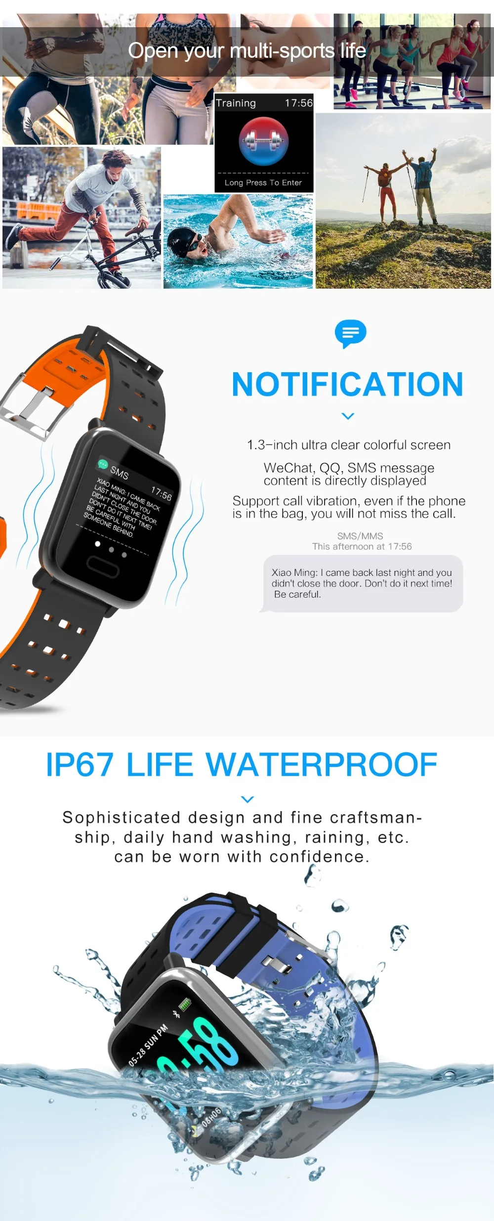 Smart Watch Wristband Heart Rate Monitor Sport Smart Bracelet Sleep Monitor Waterproof Smartwatch For IOS Android (1)