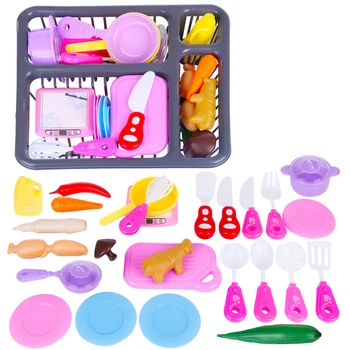 

33Pcs Children Pretend Play Toys Kitchen Simulation Food With Drain Basket Playset Baby Pretend Play Kitchen Toys