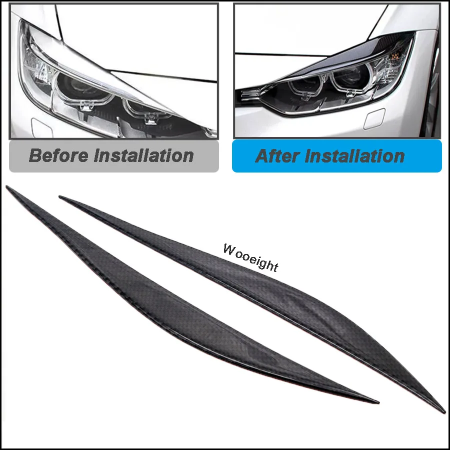 

Wooeight 2Pcs Carbon Fiber Headlights Eyebrows Eyelids Front Headlamp Eyebrow Cover Trim Fit for BMW 3 Series F30 2013 2014-2017