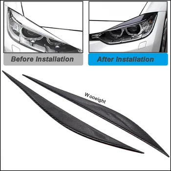 

Wooeight 2Pcs Carbon Fiber Headlights Eyebrows Eyelids Front Headlamp Eyebrow Cover Trim Fit for BMW 3 Series F30 2013 2014-2017