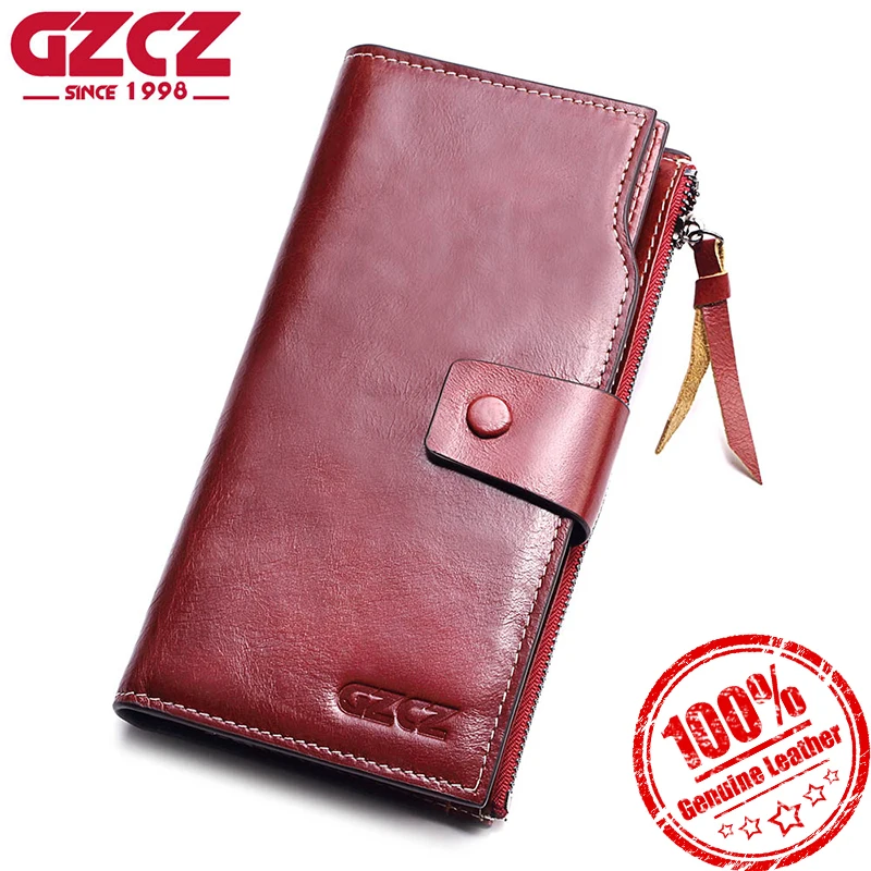 

GZCZ Genuine Leather Women Wallet Fashion Long Zipper Female Holder Small Vallet Card Holder For Money Coin Purse Clutch
