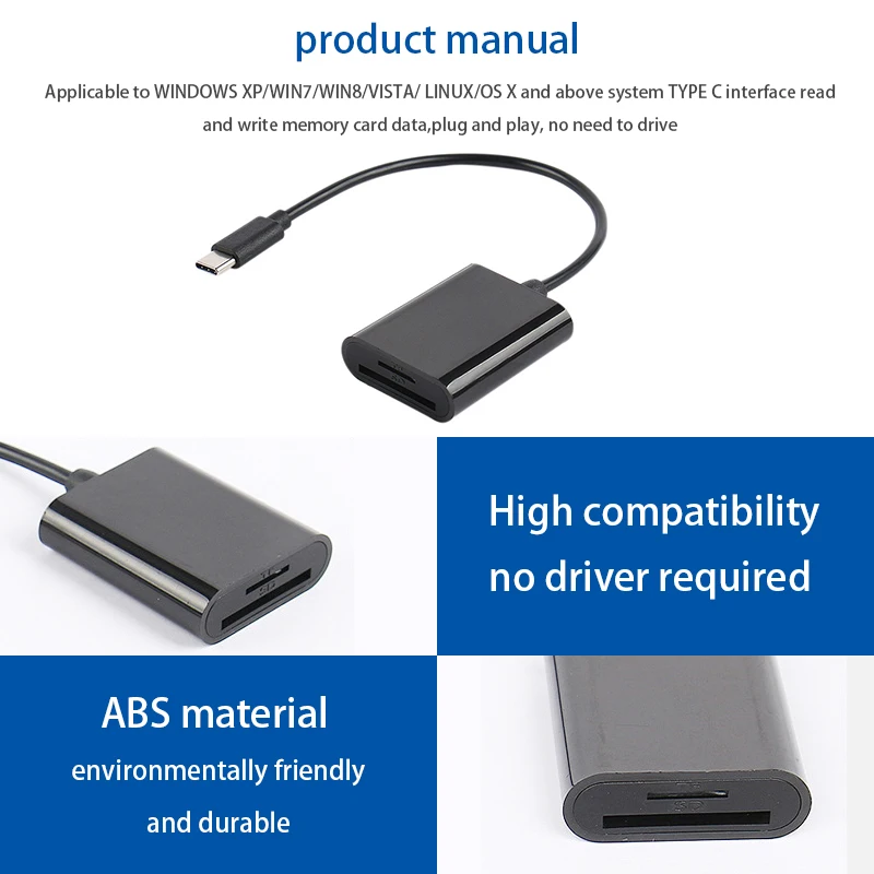 Портативный 2 в 1 кардридер type-C USB 3,0 SD/TF карта смарт-карт памяти Адаптер Тип C OTG SD кардридер