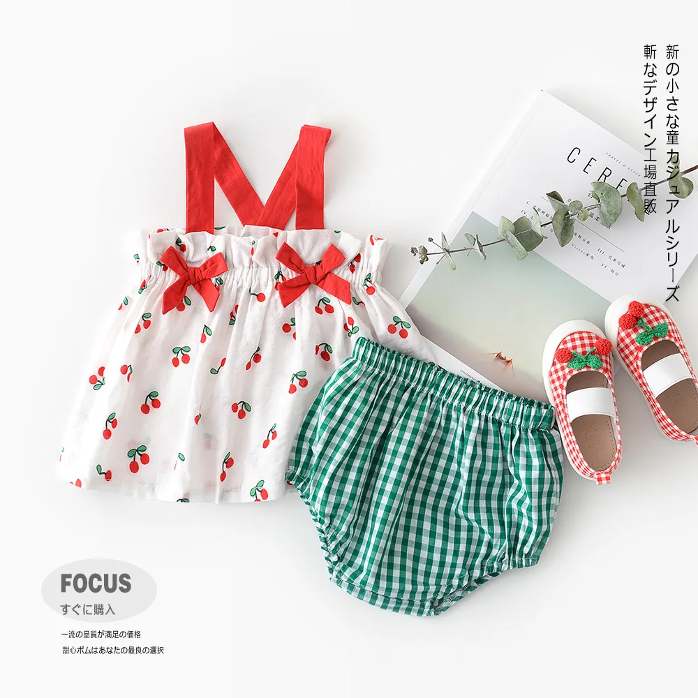 summer baby clothes set sweet cherry pattern infant clothing set