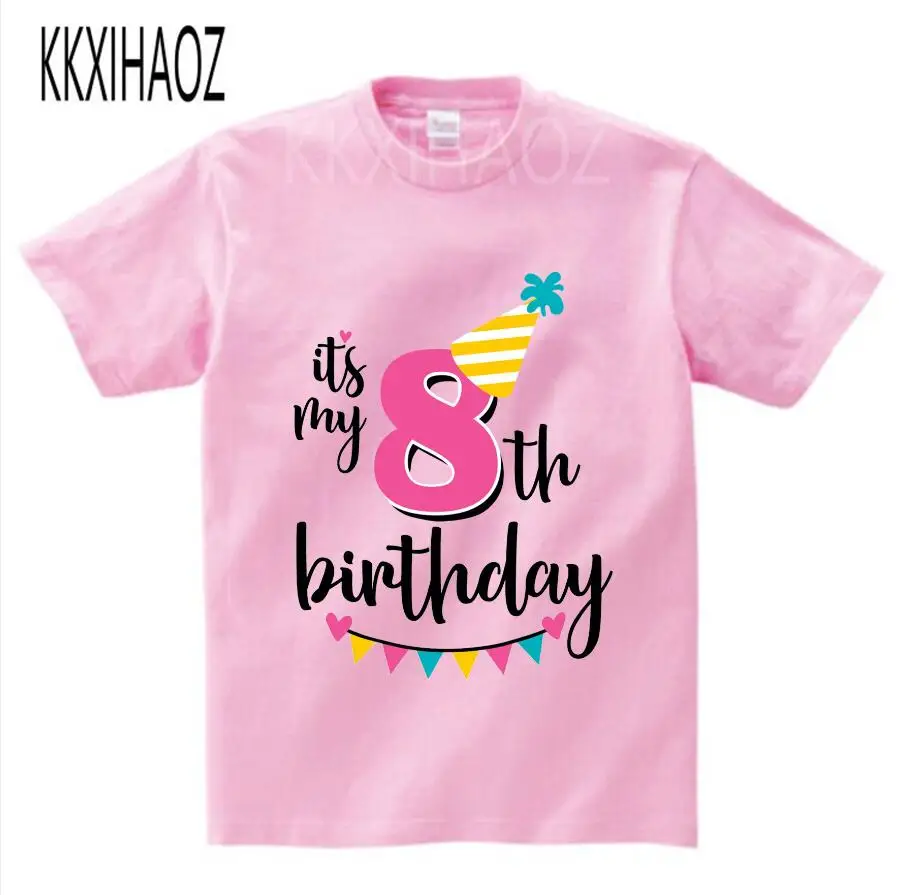 Одежда с принтом «Happy Birthday» и надписью «it's my 7-9» для маленьких мальчиков и девочек, детская футболка, подарок на день рождения для детей 1-9 лет - Цвет: pink childreT-shirt