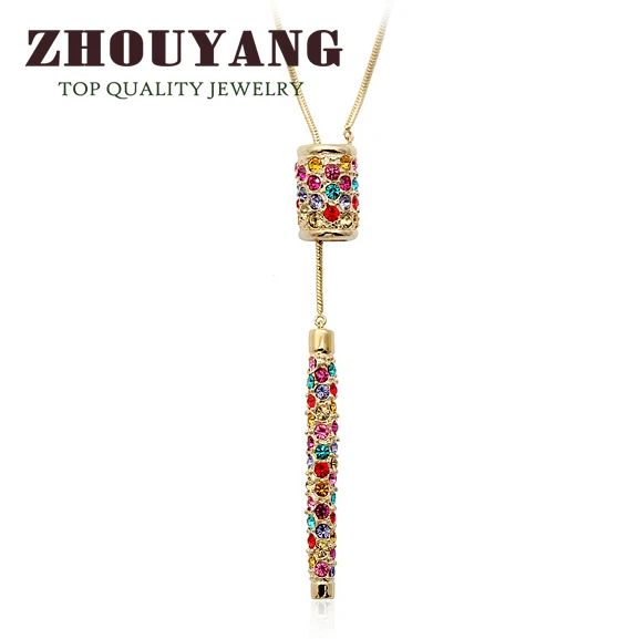 

Top Quality Adjustable Hot Sweater Chain Rose Gold Color Pendant Necklace Austrian Crystal ZYM010 ZYM011