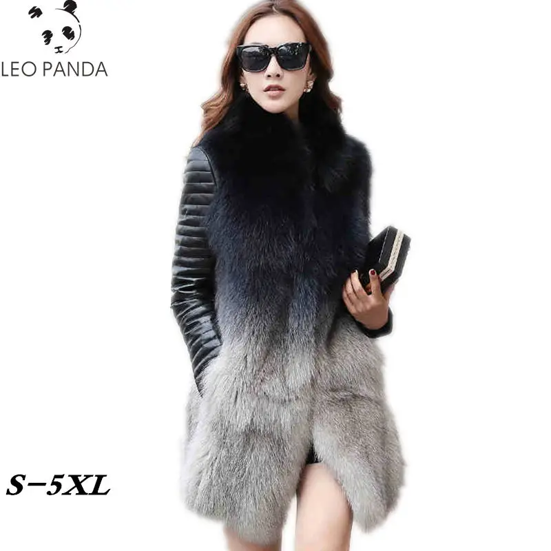 

Faux Fox Fur Jacket Female Coat Winter 2019 Women Warm Long Outerwear Fur Vest Fashion Luxury Peel Jacket (Sleeves Detachable)