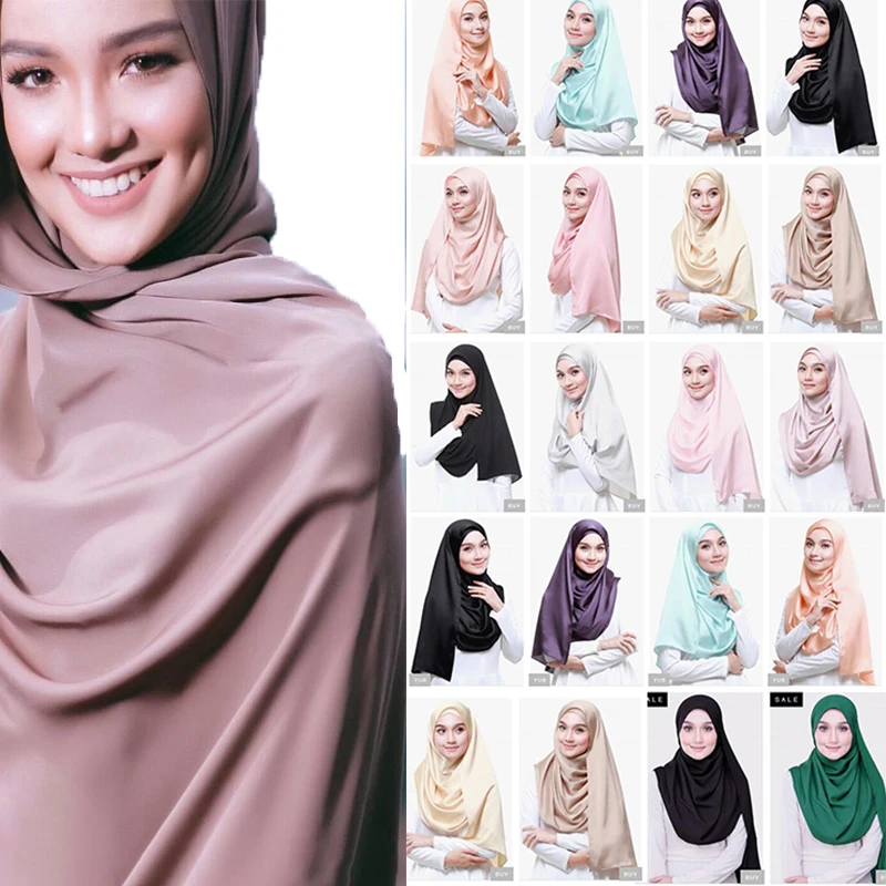Мусульманский шарф, женский, хиджаб, простые шелковые платки, шарфы, головной платок, мусульманский головной платок, хиджаб, глушитель, 32 цвета