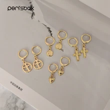 Peri'sBox крошечные девственные серьги Mary Huggie, изысканная Золотая Крестовина, серьги-кольца в форме сердца, минималистичные очаровательные маленькие обручи, серьги, ювелирные изделия