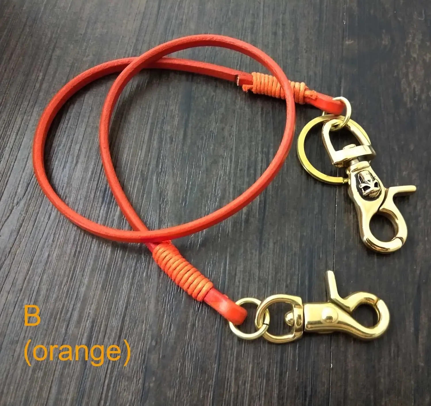 Натуральная кожа Байкер кошелек цепь брелок с твердой латунной пряжкой застежка - Цвет: B Orange