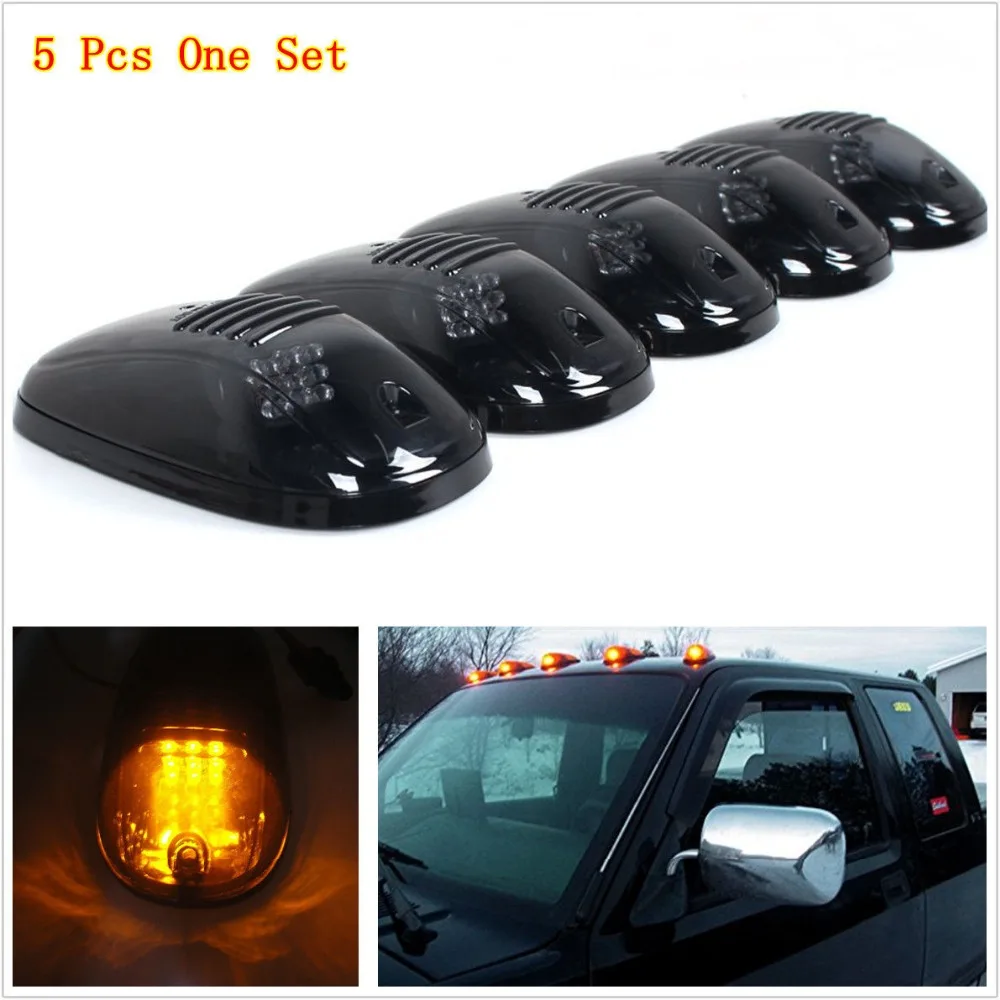 5pcs 12V Truck SUV Amber LED Cab Roof Marker Running Lights Black