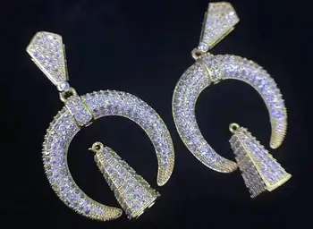 

AA+ 2sets CZ Micro Pave Double Horn Pendant 35X50MM