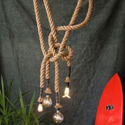

American Village Rope Chandelier Retro Style Loft Light Cafe Bar DIY Handmade Chandelier