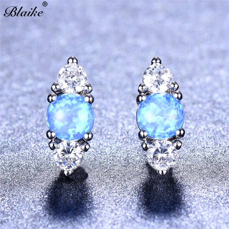 Женские серьги гвоздики с опалом Blaike серебристые/розовые вечерние покрытием из