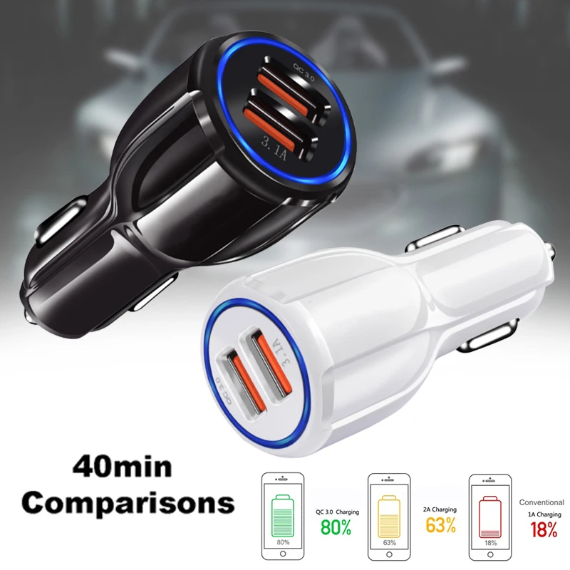 عالمي مزدوج USB شاحن سيارة 9 V ، 12V-1.8A 5 V 3.1A QC3.0 سريع السريع شحن مصباح ليد المزدوج 2 منفذ USB للسيارة مهايئ شاحن