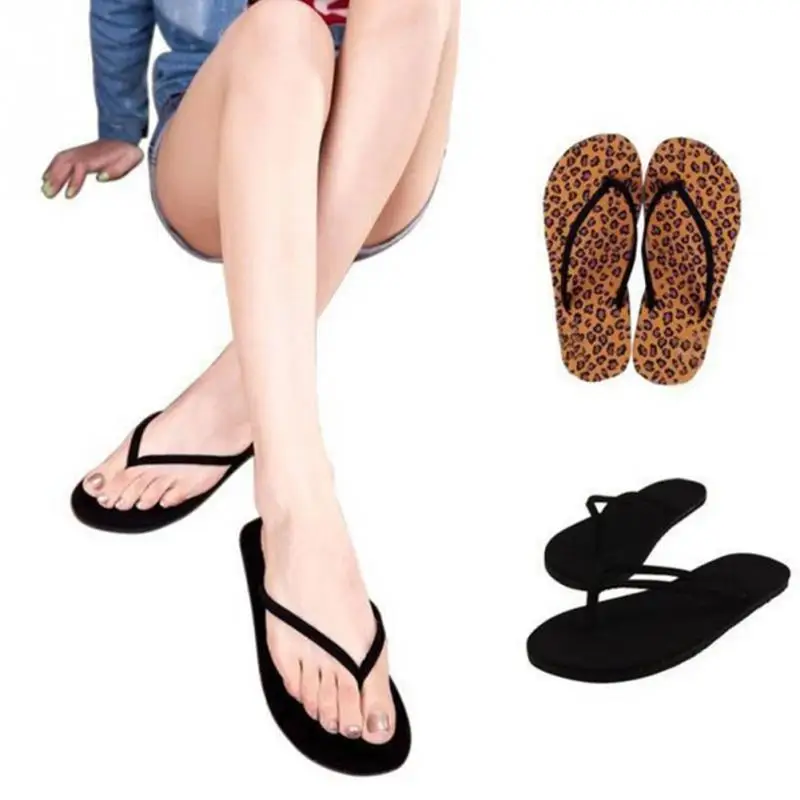 

Summer Women Leopard Stripes Flip flops Fashion Black Flat beach Sandals mujer ladies girl casual slipper