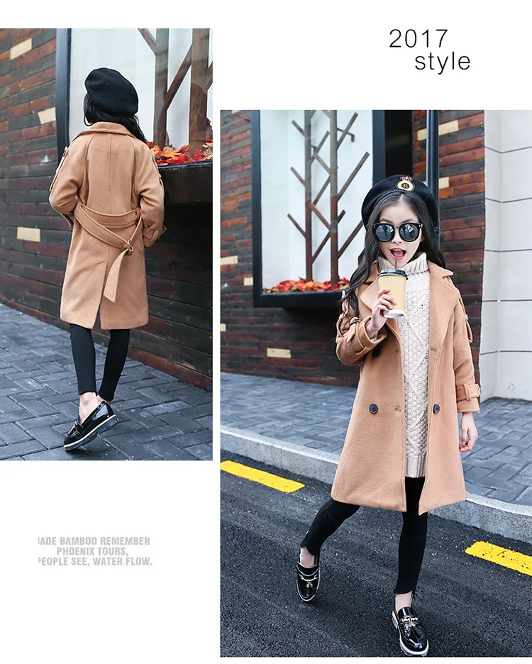 Baby Jackets Wool Coats Girls Children's Warm Winter overcoat fashion leisure long down Coats For Teenage 5-16Y kids clothing (4)